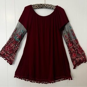 Embroidered Burgundy Boho Top